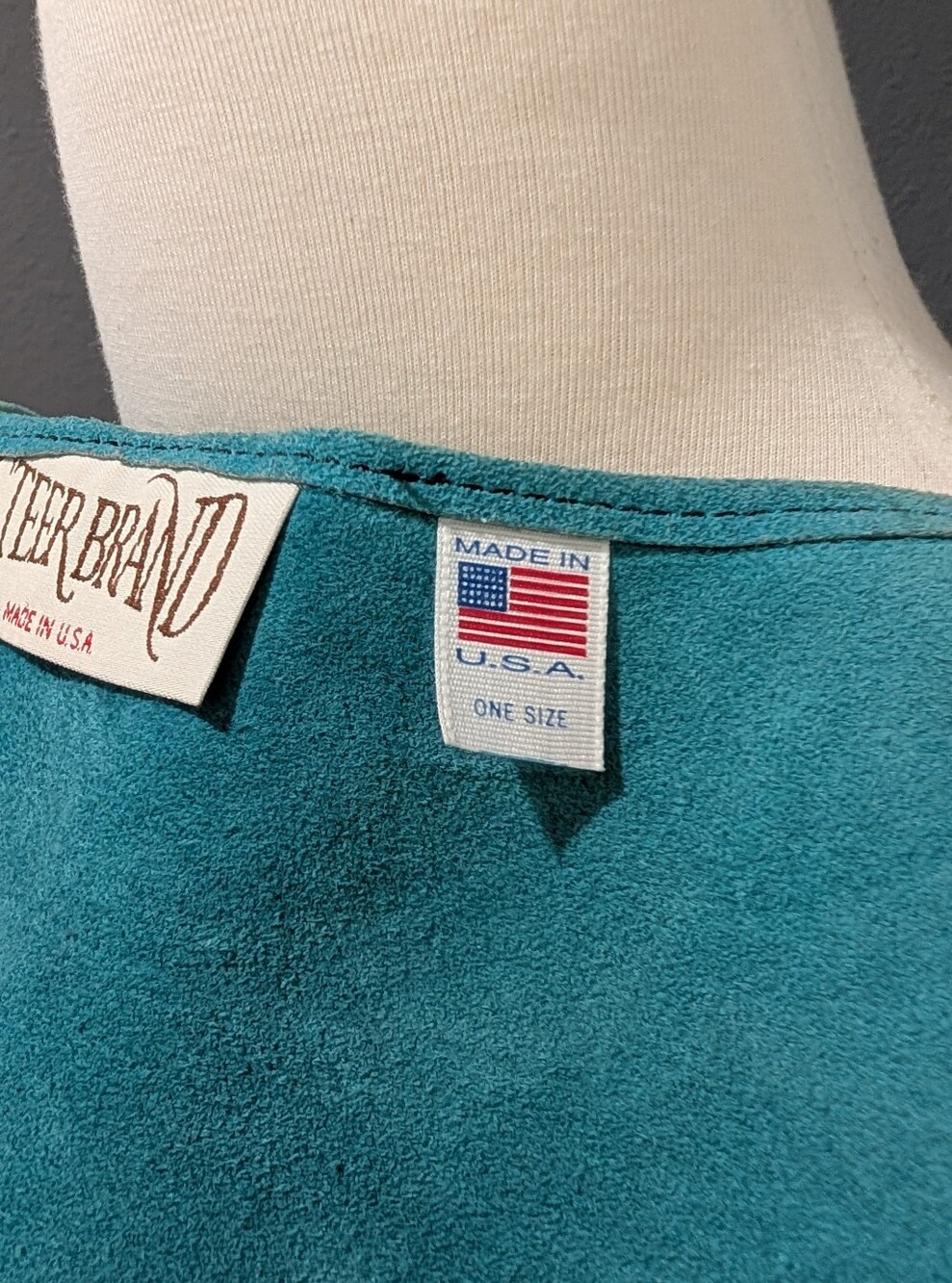 Vintage Steer Brand Teal Suede Fringe Cape with Conchos - Boho Western Statement - Picture 11 of 16